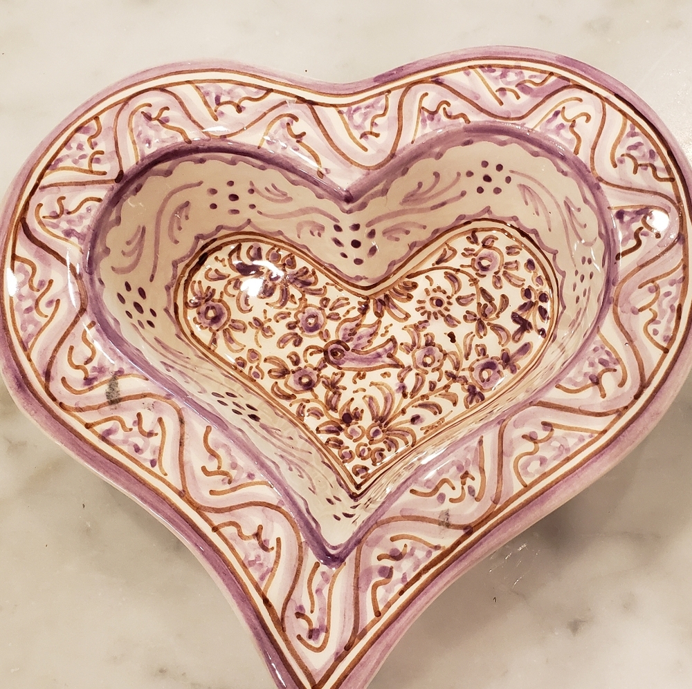 Ceramica Made in Portugal Heart Shaped Dish Trinket Dish Handpainted
